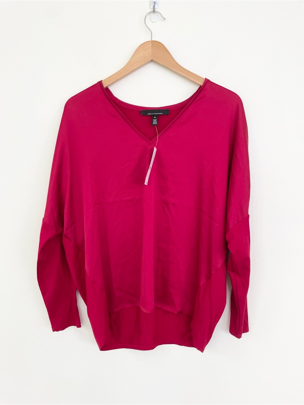 NWT White House Black Market Woven Front Long Sleeve Tee Red M Medium Dolman